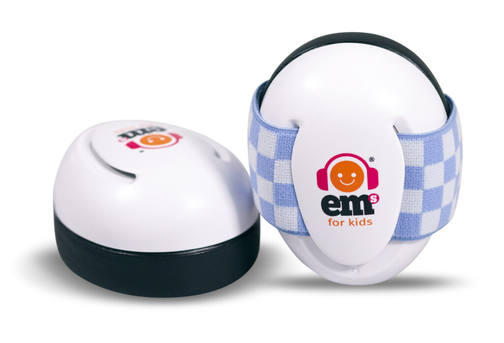 Ems for Kids Baby Earmuffs White with Blue/White Headband Ems for