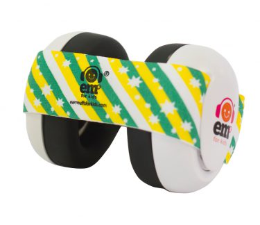 Ems for Kids Baby Earmuffs - White with Green n Gold